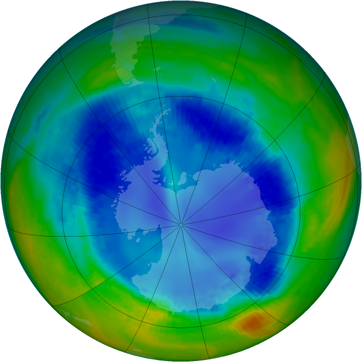 Antarctic ozone map for 20 August 2003